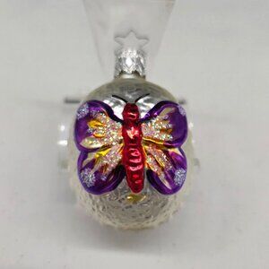 Inge Glas Purple Butterfly Glass Christmas Ornament Germany 2.5"